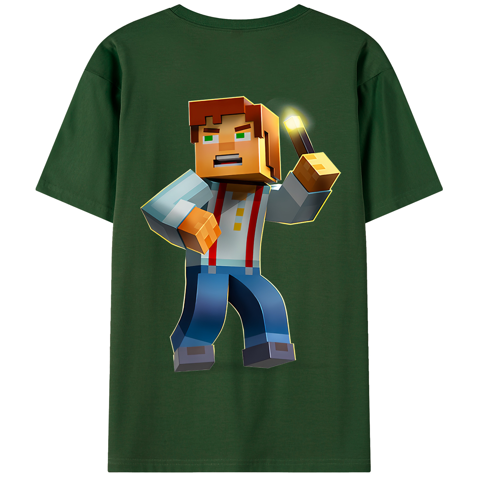 （画像用） マインクラフト ブロックの世界 Minecraft MC Block world 綿100％半袖Tシャツ（背面プリント）